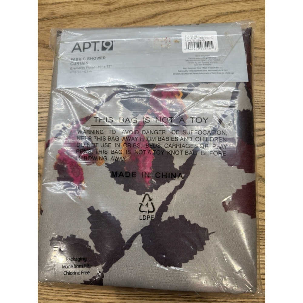 Shower Curtain Gramercy Purple Floral Leaf Foliage Gray Apt 9 ‎ 70 x 72